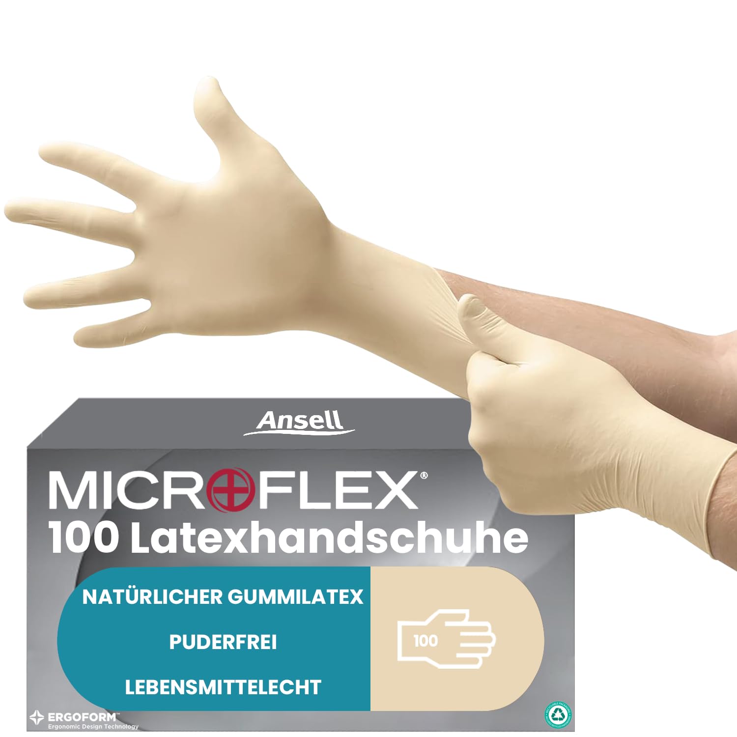 Ansell Microflex 63-864, Einmalhandschuhe mit Texturierten Fingerspitzen, Latexhandschuhe industriegeeignet, Lebensmittelhandschuhe zertifiziert, Arbeitshandschuhe, Einweghandschuhe, 100 Stück, Gr. XL