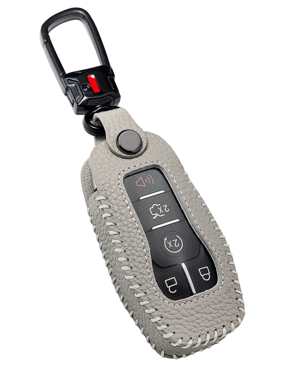 for Ford Key Fob Cover with Keychain, Leather Keyless Entry Car Smart Key Case Protector Holder Compatible with Ford Explorer Mustang Fusion F150 Edge Lincoln MKZ MKC Nautilus (Gray)