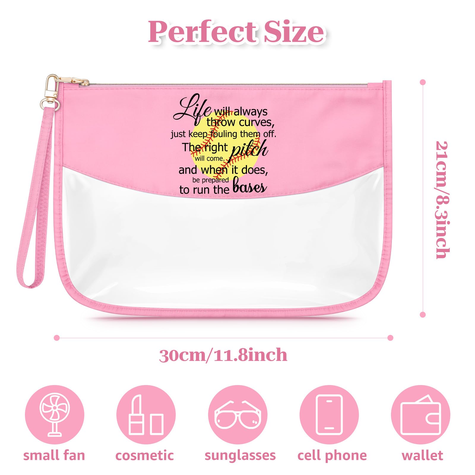Softball Makeup Bag for Women Girls Inspirational Team Gifts for Softball Player Clear Cosmetic Bag Birthday Christmas Graduation Presents for Fans Coach Zipper Travel Toiletry Pouch