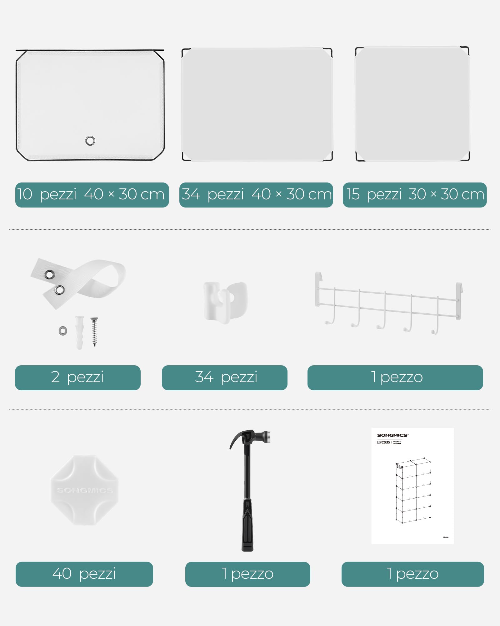 SONGMICS Scarpiera, Scaffale Modulare a 10 Scomparti per 40 Paia di Scarpe da Ingresso, con Sportelli, Telaio in Acciaio e Ripiani in Plastica, Camera da Letto, Bianco e Trasparente LPC035W01
