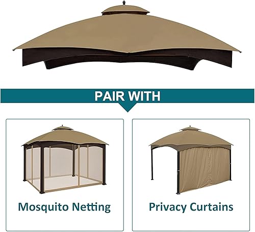 Miniatura 4 de Gazebo Replacement Canopy Top Cover - Wonwon 10X12 Double Tiered Canopy Roof for Lowe's Allen Roth Gazebo Model #GF-12S004BTOGF-12S004B-1 (Khaki)