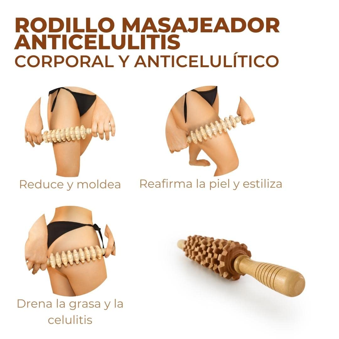 Masajeador Rodillo Anticelulítico | Masaje del cuerpo | Maderoterapia | Masajeador Madera 38 cm | Maderoterapia Estética España