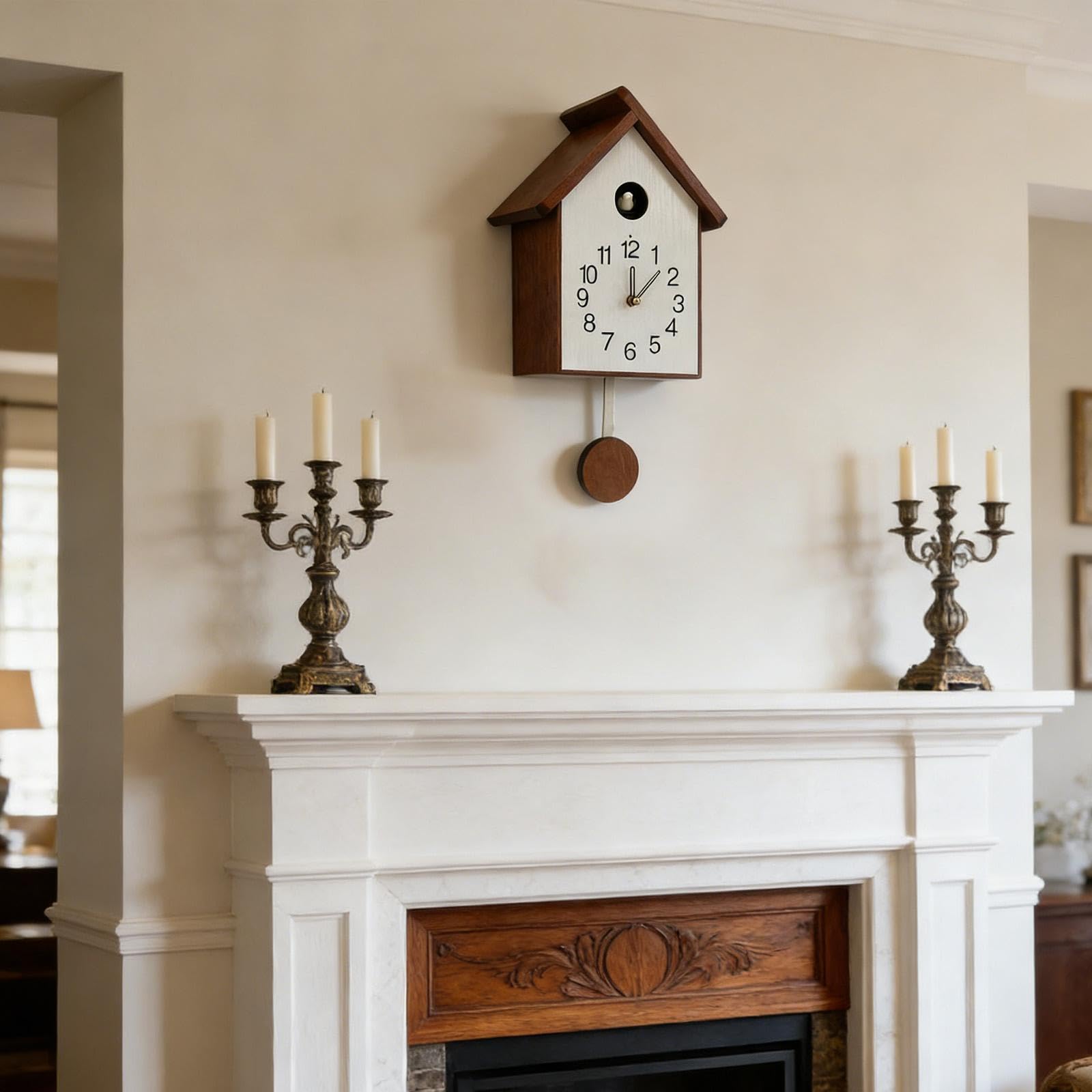 Reloj de con Péndulo para Decoración del Hogar, Reloj de Pared de Madera para Dormitorio
