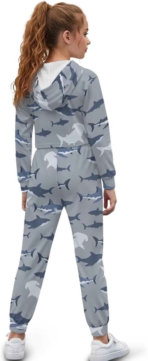 Girls Crop Sports Hoodies Outfits,Cuffed Jogger Sweatpants and Long Sleeve Breathable Polyester Hoodie (4-13Y)