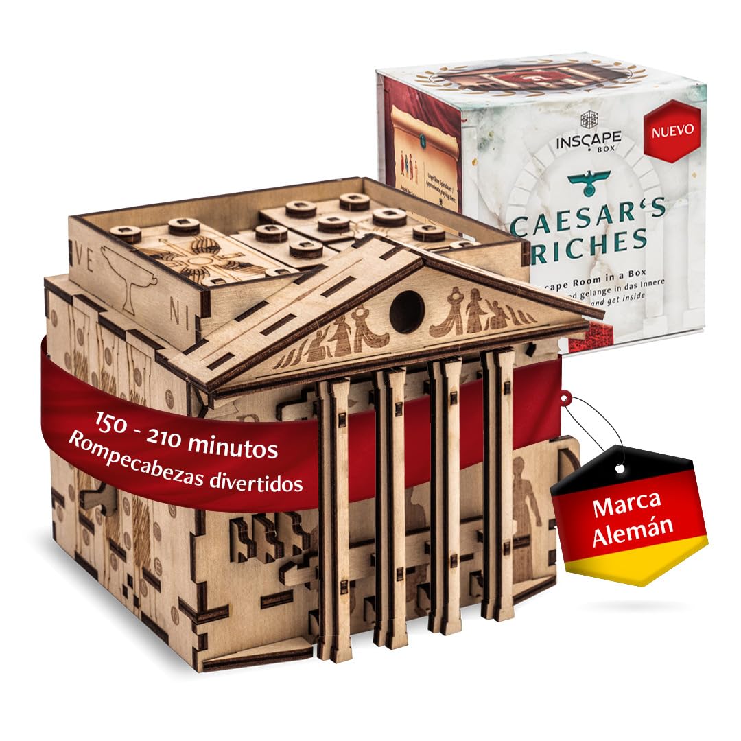 INSCAPE Caesar´s Riches Puzzle Box – Cluebox – Escape Room de madera en una caja para adultos – Rompecabezas mental – Cajas de rompecabezas con compartimentos ocultos – Gadget de regalo de cumpleaños