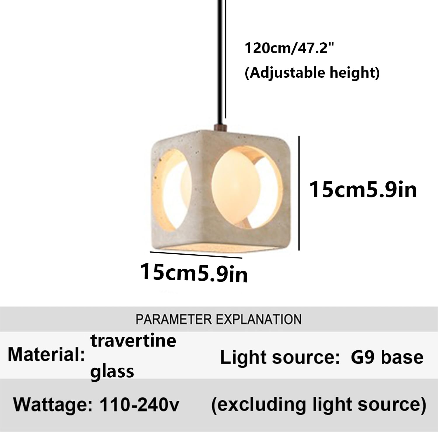 Lampa Wisząca Z Kwadratowym Prętem Z Trawertynu Hollow