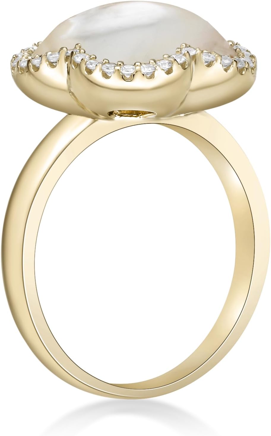Lavari Jewelers Five Petal Flower Ring for Women - Black Onyx Green Malachite Mother of Pearl or Pink Quartz & Cubic Zirconia in 925 Sterling Silver - Hypoallergenic Gold Plated - Ring Size 6 to 8
