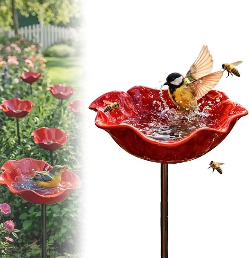 2026 New Handmade Metal Flower Garden Stake Bird Bath,Flower-Shaped Bee Watering Station for Garden,Bee Watering Flowers Stake Station,Colorful Butterfly Bee Bath Bowl for Outdoor Yard Decor