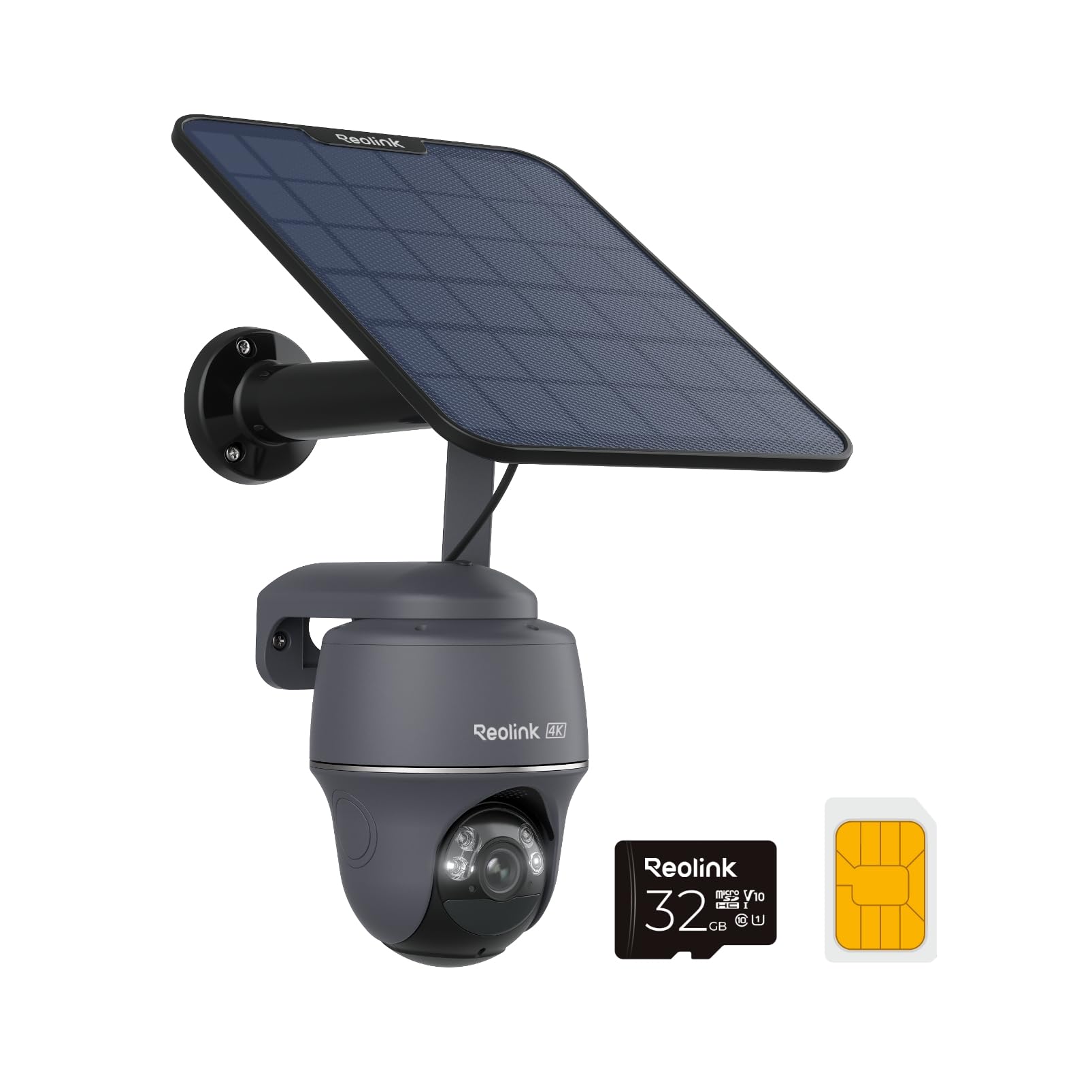 Reolink 4K 4G LTE Überwachungskamera Aussen mit SIM Karte Ohne WLAN, 355°&140° PTZ Solar Kamera Outdoor mit 8MP Farbnachtsicht, 32GB microSD-Karte, Go PT Ultra (Grau) +Solarpanel