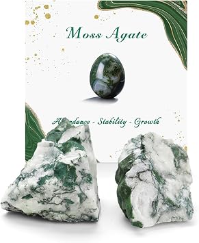 Moss Agate Natural Raw Crystals 2PCS Healing Crystal Stones 1.2-2.0 Reiki Healing Gemstones for Meditation Chakra Balance Home Decor