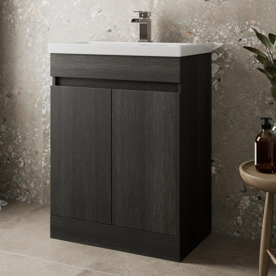 Artis® 600mm Bathroom Vanity Unit With Wash Basin Ceramic Sink, 2 Double Door, Cloakroom Storage Furniture Under Basin Cabinet, Floorstanding Cabinets, Charcoal Grey — image 1