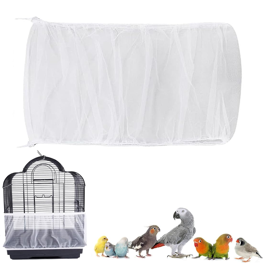 VZUHSW 1pcs Fundas para jaula de pájaros - colector de plumas y rejilla ajustable para loros y aves, con cordón ajustable de gran tamaño, Mantiene la ventilación y la limpieza, ajustable de 150-220 cm