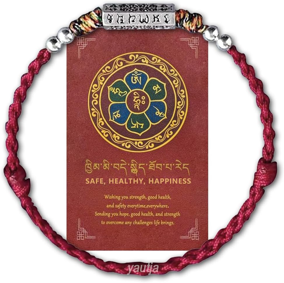 yautja Tibetan Buddhist Red String Bracelet with Tibetan Silver Om Mani Padme Hum Buddhist Mantra Bracelet Handmade Braided Adjustable Amulet Spiritual Red Rope Bracelet Lucky Protection Meditation Bracelet Yoga Prayer Jewelry Gift for Women