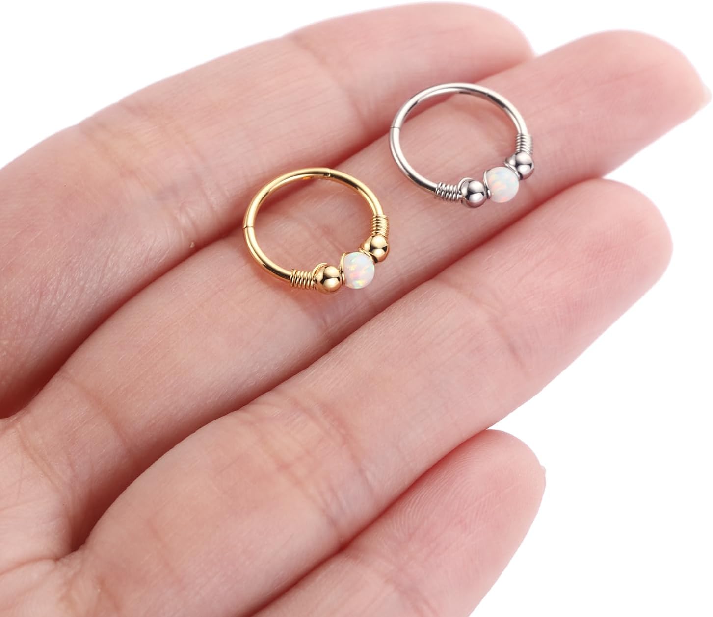 FUNLMO 316L Surgical Steel Nose Ring Opal Tragus Helix Conch Rook Daith Piercing Jewelry Septum Jewelry Cartilage Earring - Image 6