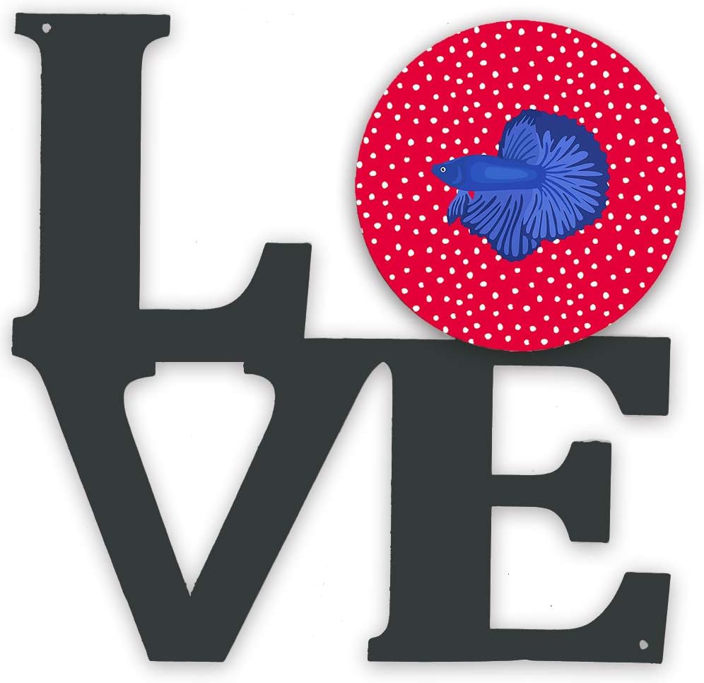 Caroline's Treasures CK5468WALV Delta Tail Betta Fish Love Metal Wall Artwork LOVE, Red Indoor Outdoor Art Decor Patio, Bathroom, Kitchen Colorful Aluminum and Black Steel Sculpture