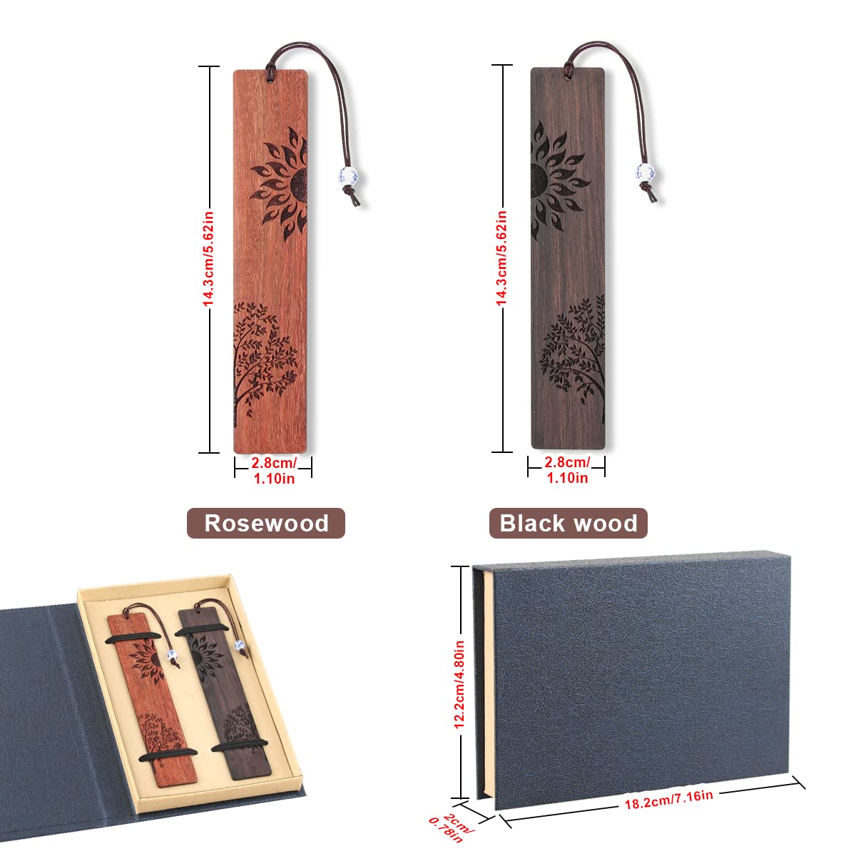 Marque-Pages En Bois Chat Et Lune - 2 Signets Naturels - Cadeau Original Pour Lecteurs