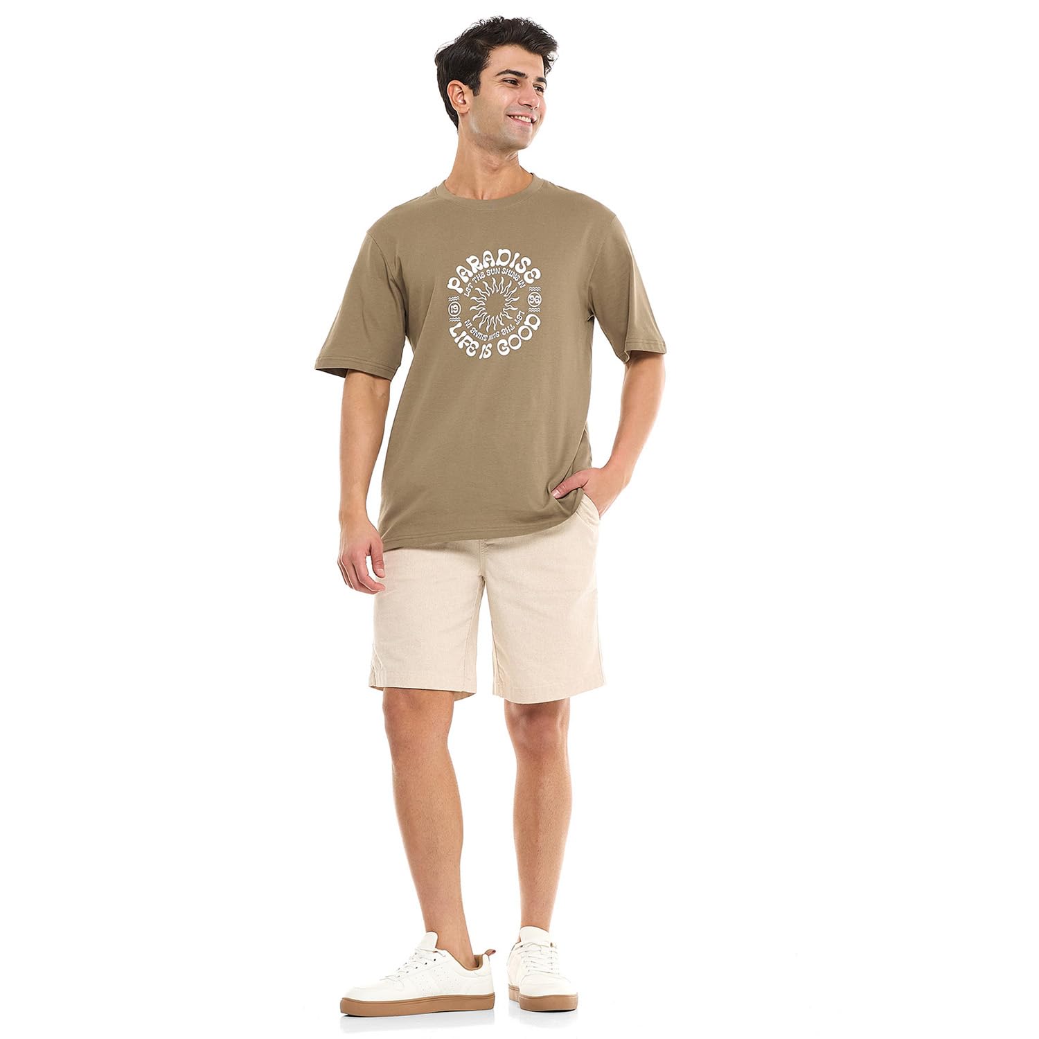R&B Men's 425-0839MN008-1 Typography Print T-Shirt With Crew Neck and Short Sleeves 52 Avocado