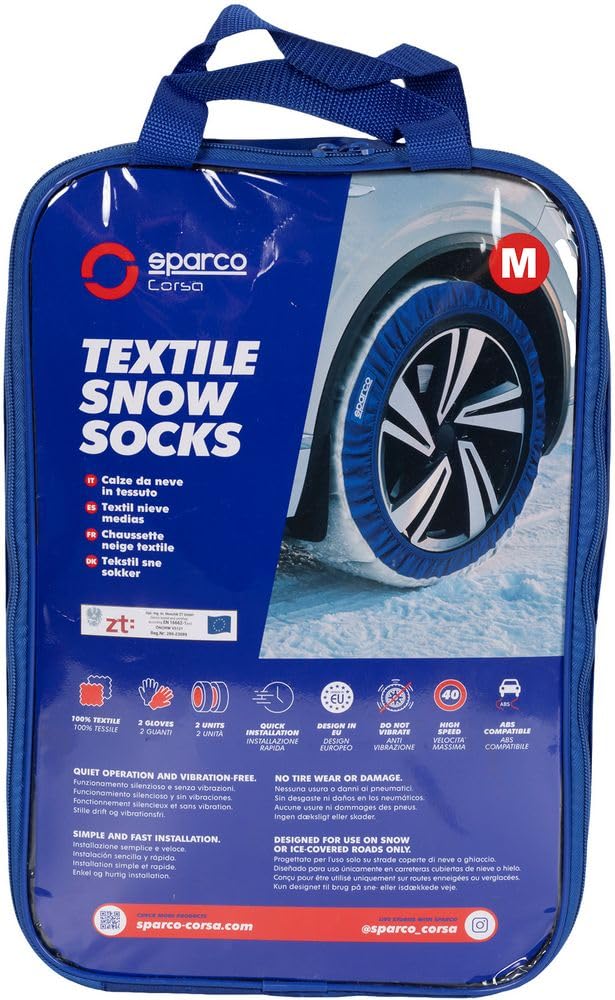 Sparco Ensemble de 2 Chaussettes à Neige en Tissu Blanc, silencieuses et sans Vibrations, Taille M