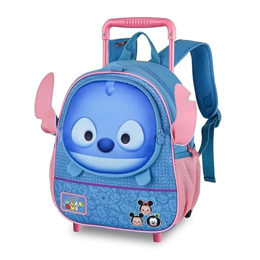Mochila Escolar Infantil De Carrinho Stitch Tsum Tsum 13" 2025 Com Rodas Retrateis - Clio Style