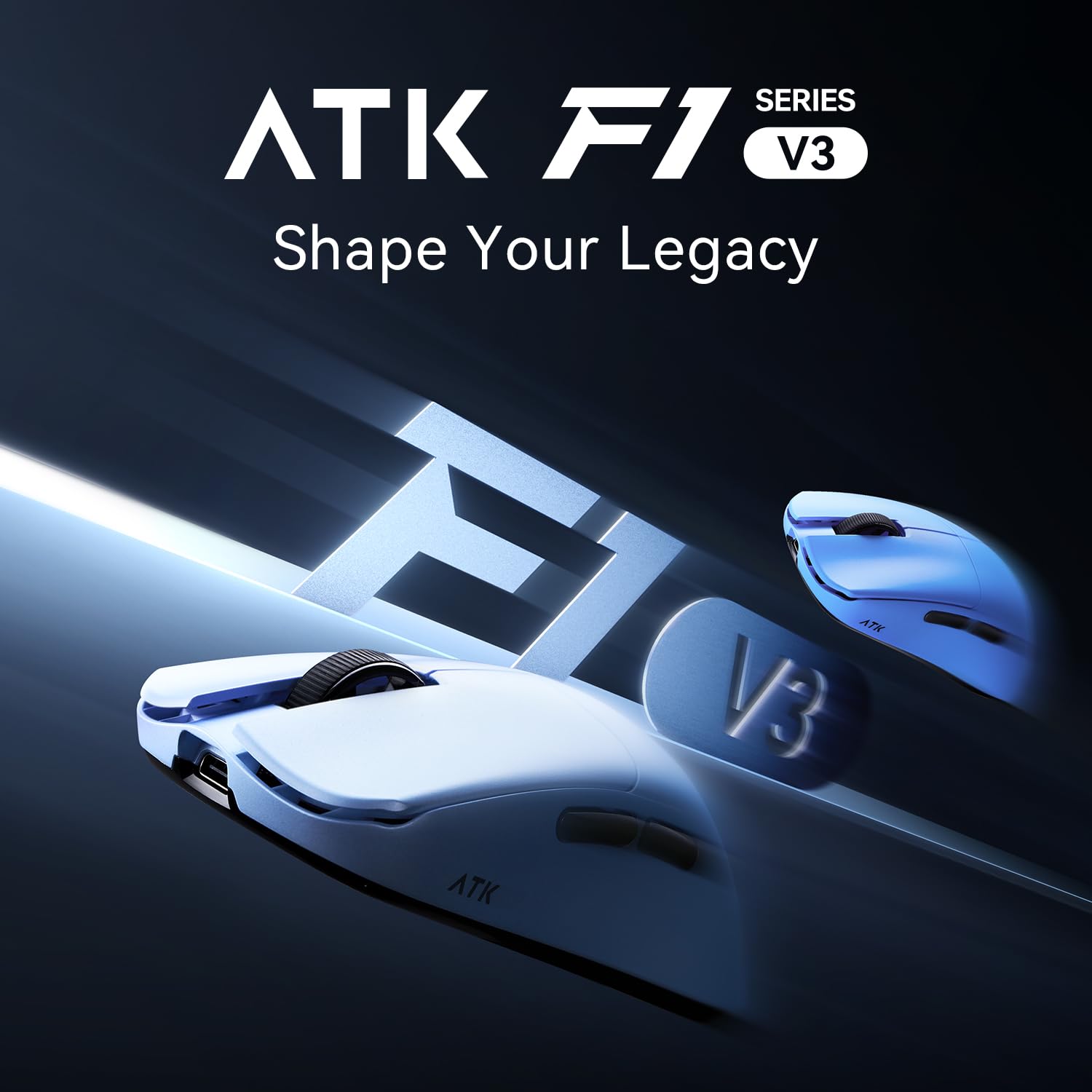 ATK Blazing F1 V3 Ultimate+ Souris de jeu sans fil, capteur maître PAW3955, DPI jusqu'à 50 000, 37 g légère, 300 heures d'autonomie, revêtement nano, double mode 2,4 G/filaire – Bleu perle