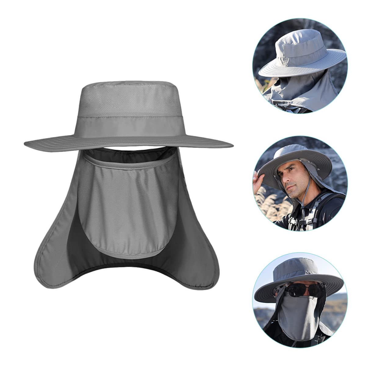 BESTonZON Sombrero de Pesca de protección Solar de los Hombres Sombreros de Pesca para Hombres protección Solar Sombrero para el Sol Desmontable Gorras de protección Solar Nylon Gris