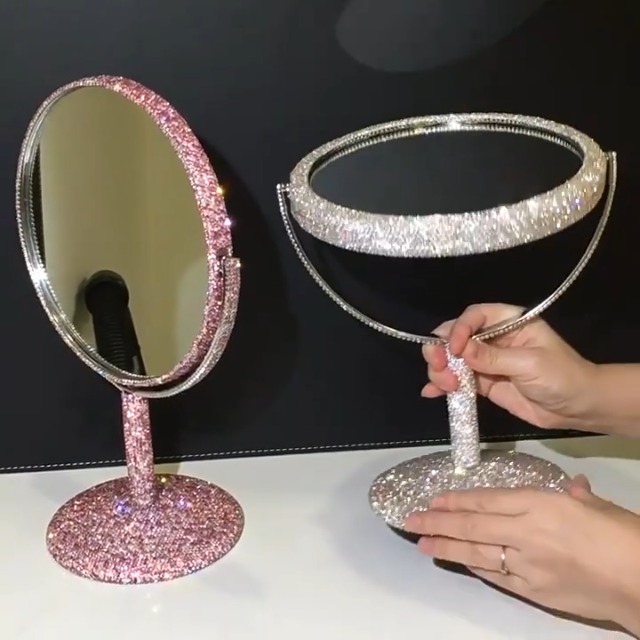 Amazon.com - Bestbling Bling Rhinestone Portable Magnified Double Sided  Swivel Makeup Vanity Mirror, 360Rotate Makeup Mirror Round Shaped  Two-Sided Makeup Mirror (Silver)