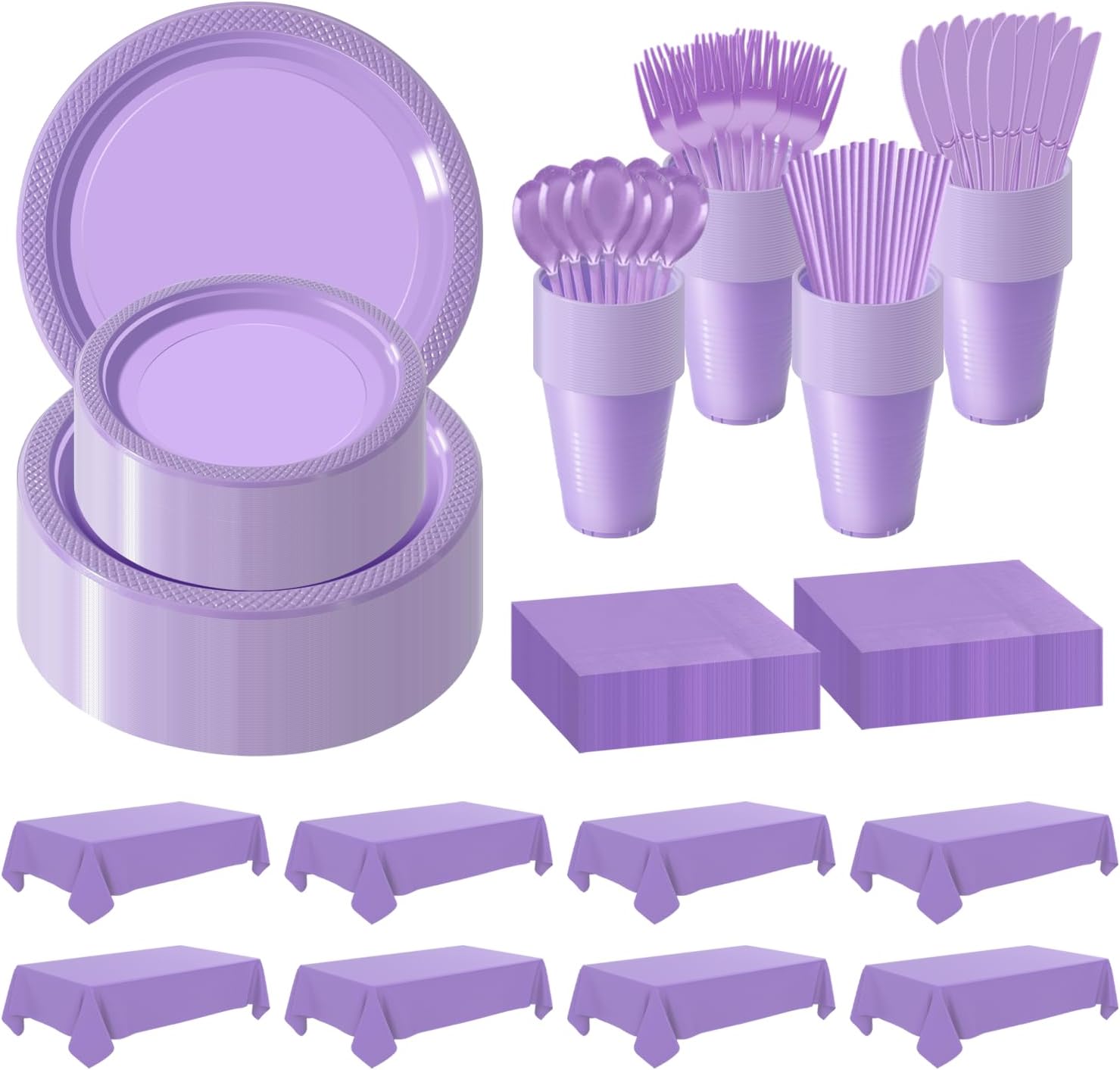Disposable Plastic Dinnerware Set-968PCS Plastic Plates Set Includes 120 Of Each Dinner ? Dessert Plates, Cups, traws, Spoons, Forks & Knives for Party (Lavender, 968PCS?120 Guests?) Lavender 968PCS?120 Guests?