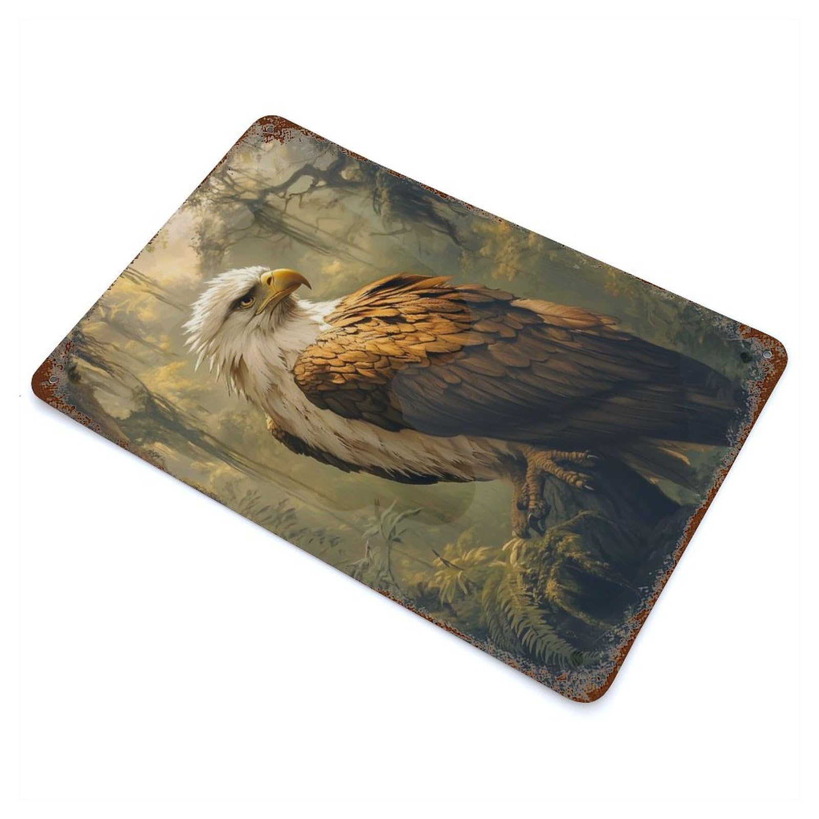 Majestic Eagle in Forest Vintage Rust Metal Sign 11.8"x7.9", for Basement, Hobby Room And Garage Decor, Farmhouse Wall Decor