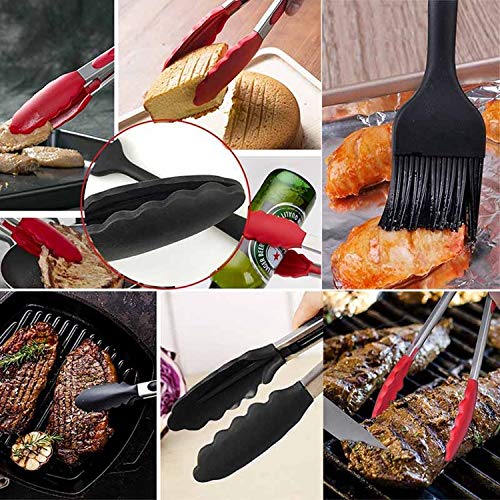 Wuqiang Cucina Strumento Morsetto 12 Pollici Silicone Antiscivolo Alimentari Pane Grill Barbecue Clip Pinze Utensili da Cucina (Nero) (Color : Black)
