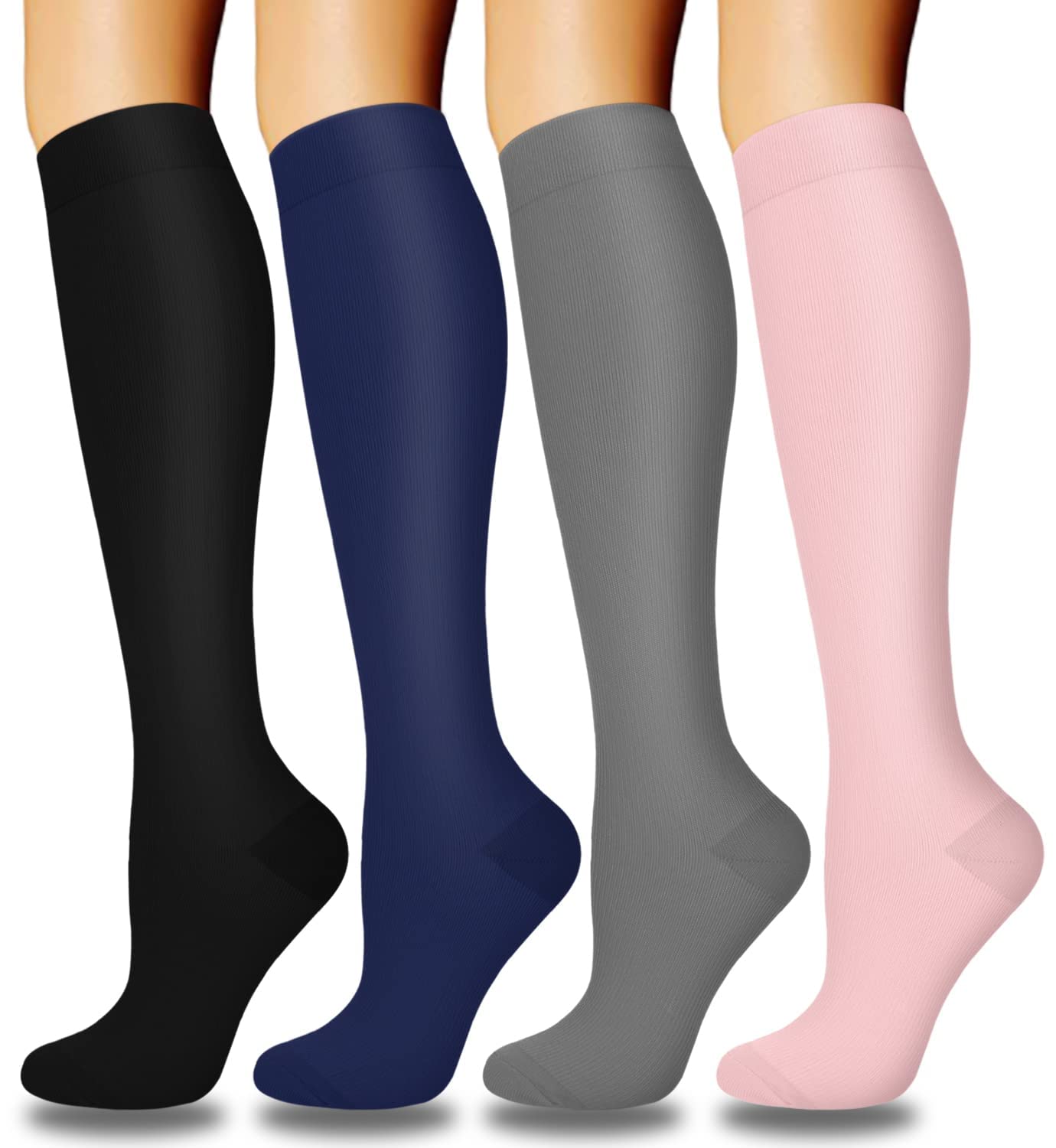 4 Pairs Copper Compression Socks for Women & Men Circulation 15-20 mmHg - Best Support for Nurses, Running