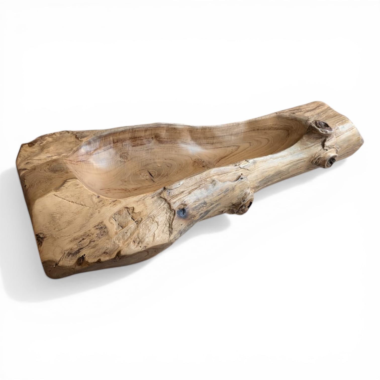 Kinaree Große Holzschale aus Teak-Wurzelholz 55–65 cm – Handgefertigte Obstschale aus Massivholz – Organische Dekoschale & Servierschale – Unikat