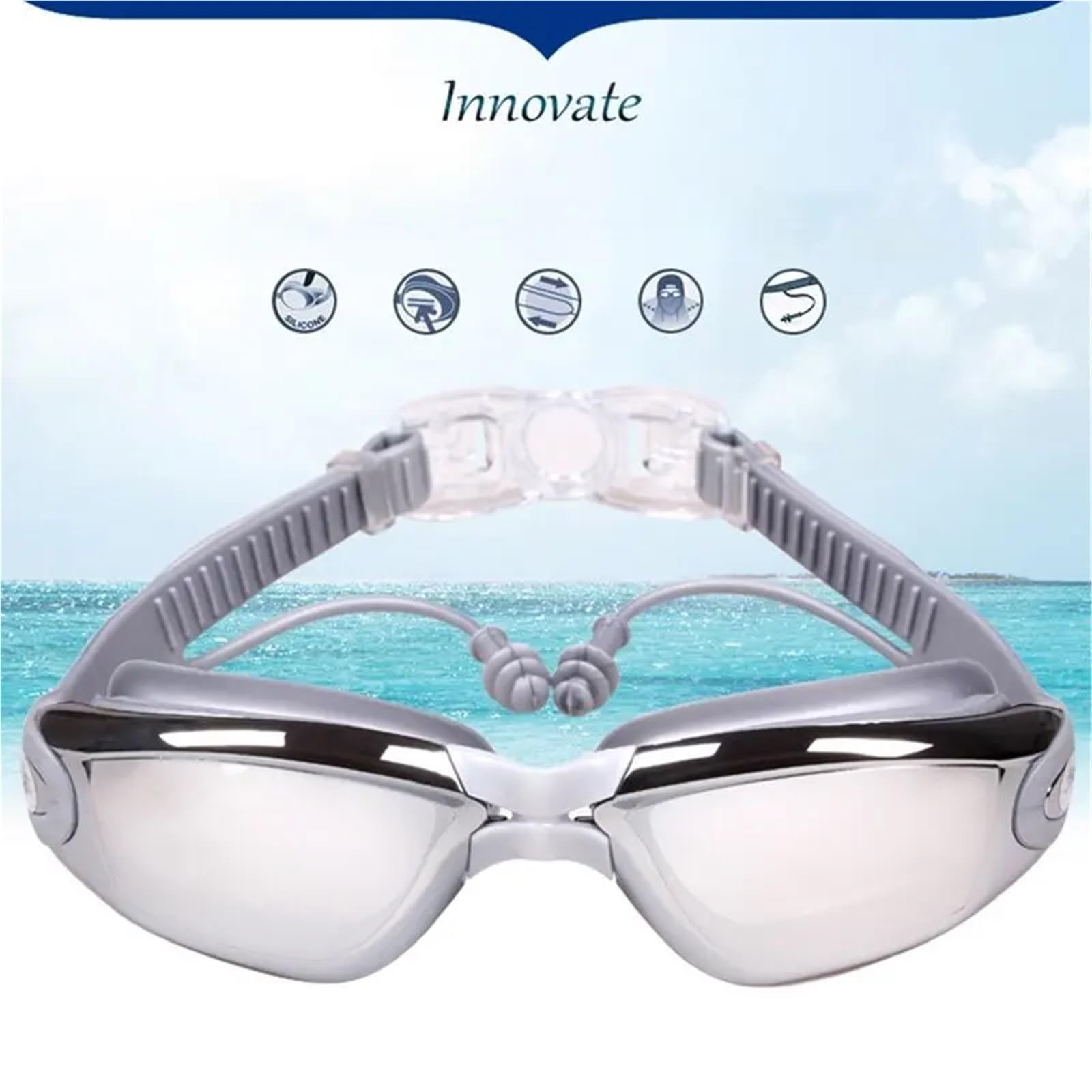 JUANYAO Occhiali Da Nuoto Occhialini da nuoto antiappannamento elettrolitico in silicone HD for adulti Per Il Nuoto(White)