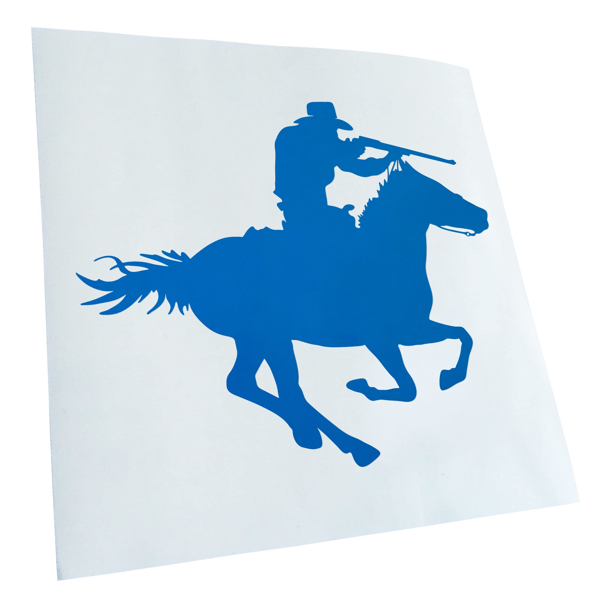 Kiwistar - Car Sticker - Blue - 24 x 20 cm Cowboy with Horse Shooting Sticker for Car, Laptop, Bicycle, Truck, Motorcycle Multicoloured JDM Decal Racing