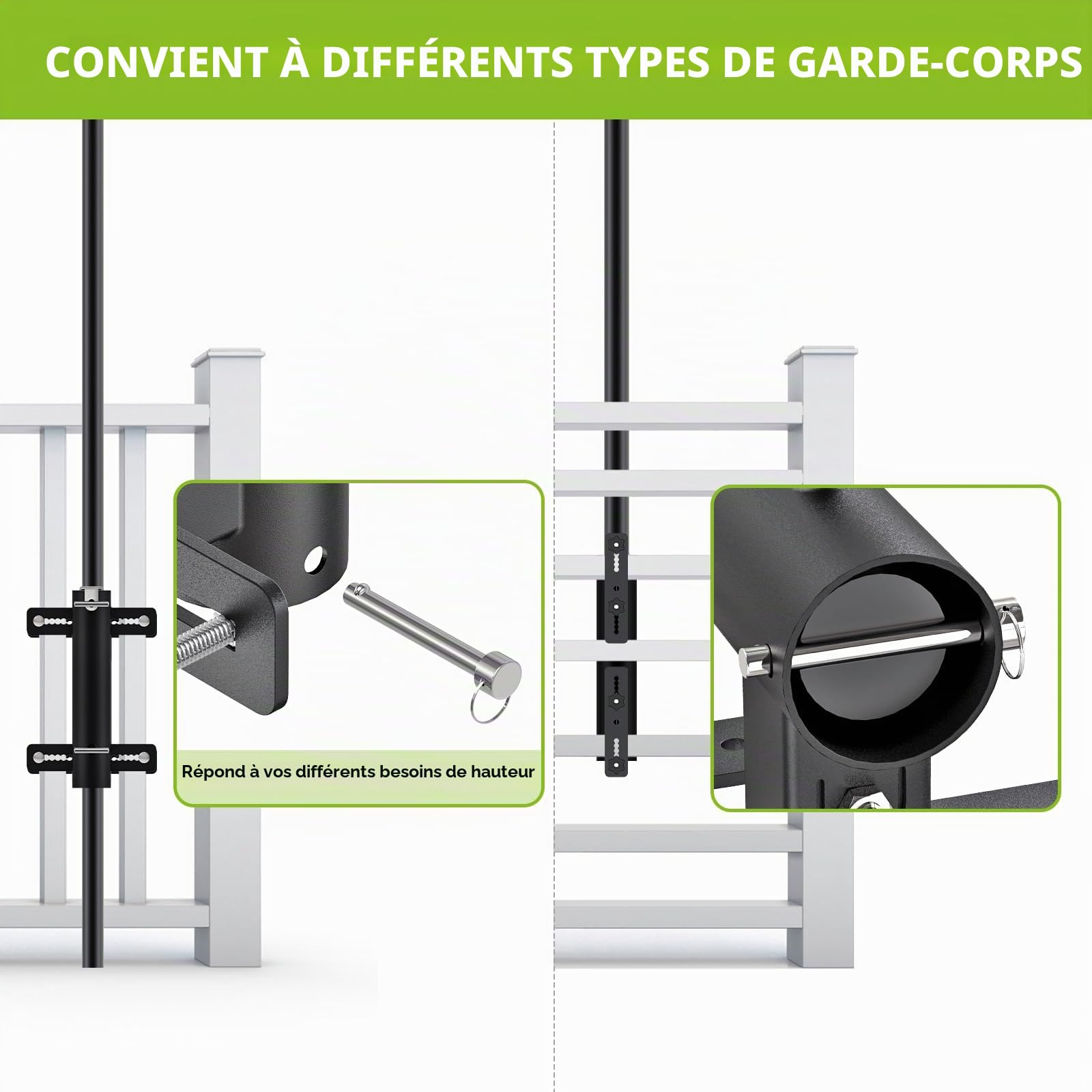 Support de Parasol Robuste, réglable pour poteaux de 2,5 à 5,1 cm, Support Vertical sécurisé et Robuste, maximise l'espace extérieur