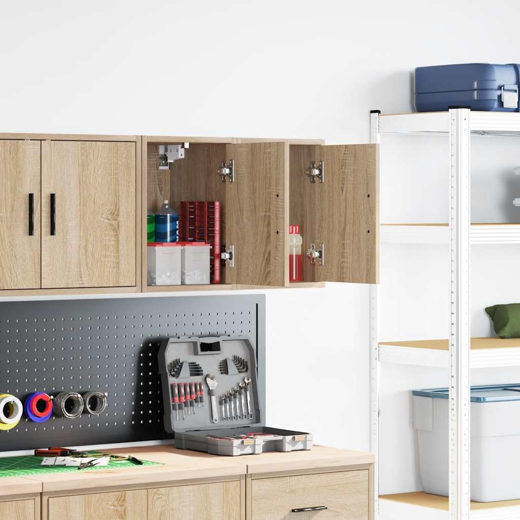 2er Set Garagen-Wandschränke in Sonoma-Eiche, Hängeschrank für Werkzeug & Zubehör, Werkstattschrank aus Holzwerkstoff, 30x30x41 cm, Wandmontage für Werkstatt, Keller & Büro