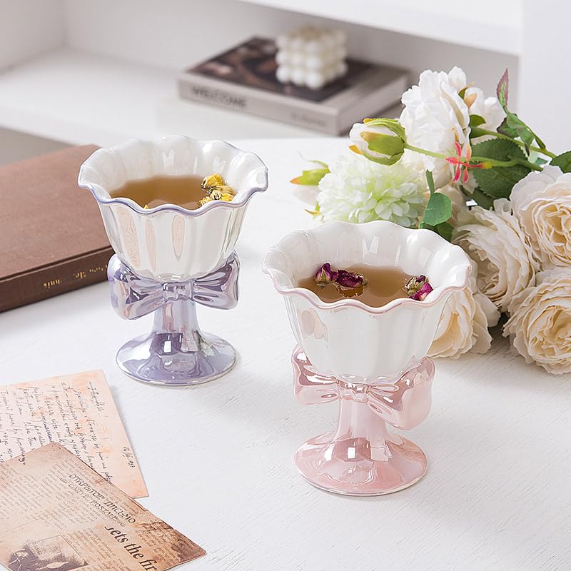Berjaya 6.1 oz/180 ml Bowknot Ice Cream Ceramic Cup Creative Flower Mug Dessert Goblet (Pink)