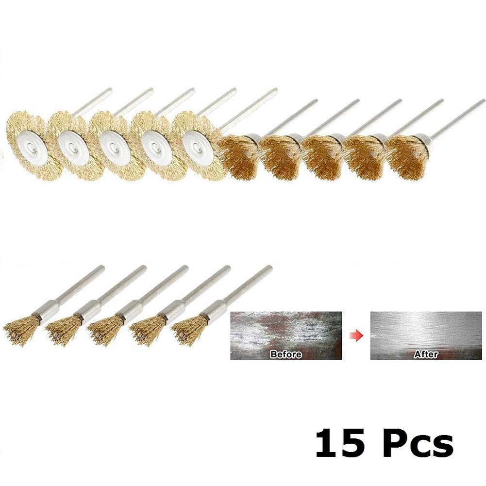 Szczotka druciana T-Shaped Brass Wire Brushes, for Drills Set,15pcs 15mm Pencil Cup Rotary Tool for Metal Removal Polishing Weld
