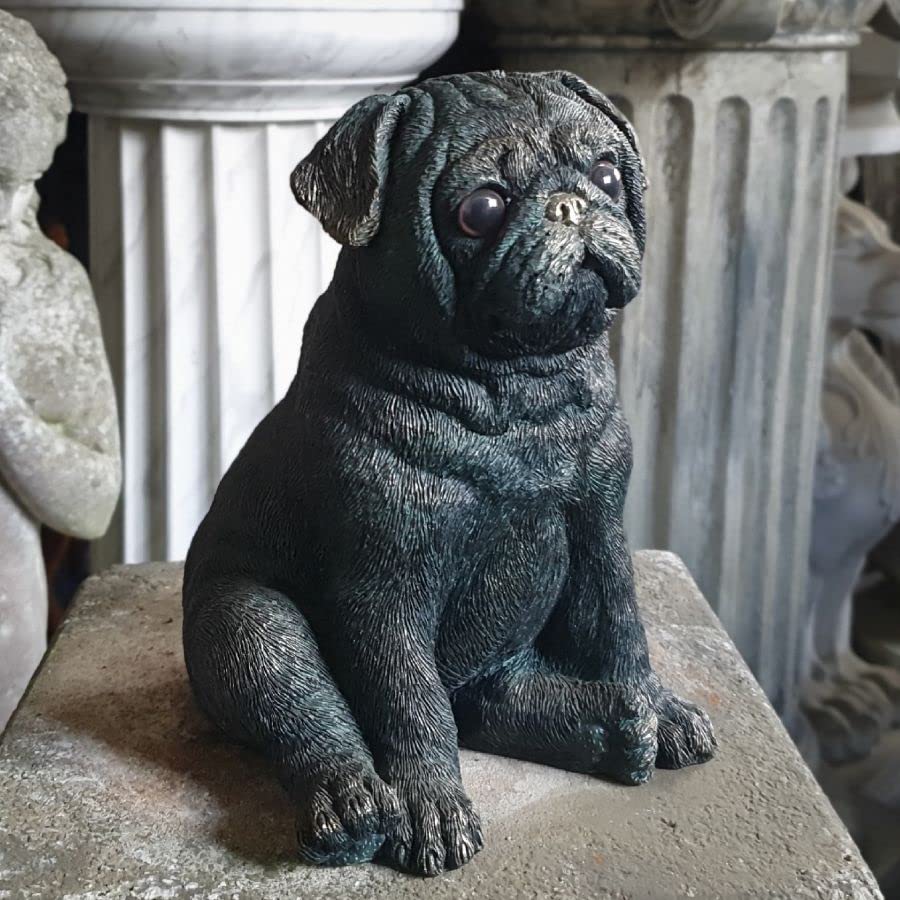 Sitting Pug Puppy Dog Statue Bronze Finish | Indoor Home Outdoor Garden Decoration Ornament Hound Gift