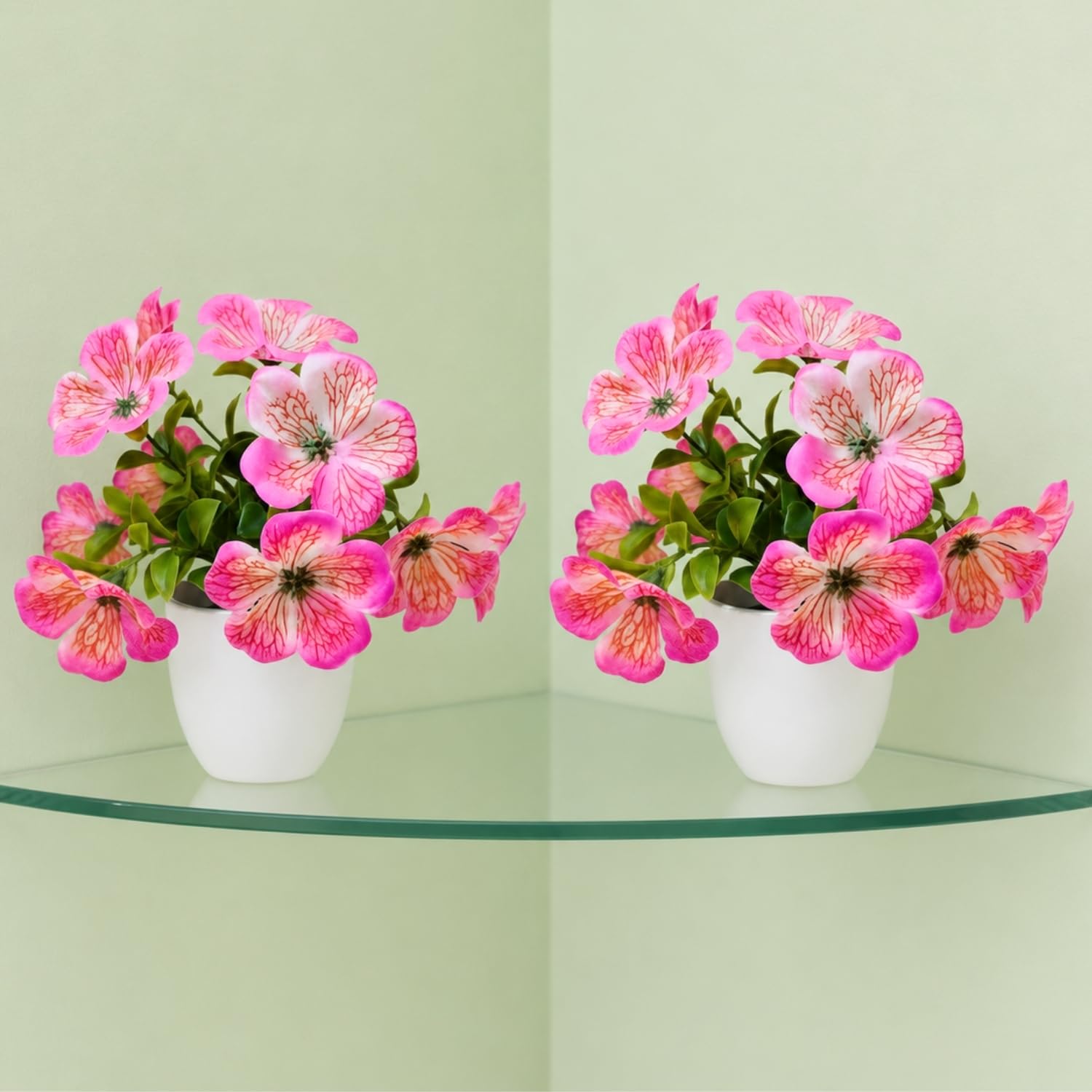 fancymart Artificial Real Touch Flower Plant with Pot (Pack of 2), 16 cm Height, Decorative Faux Floral Plant for Home, Office, Living Room, Bedroom, Table & Shelf Décor