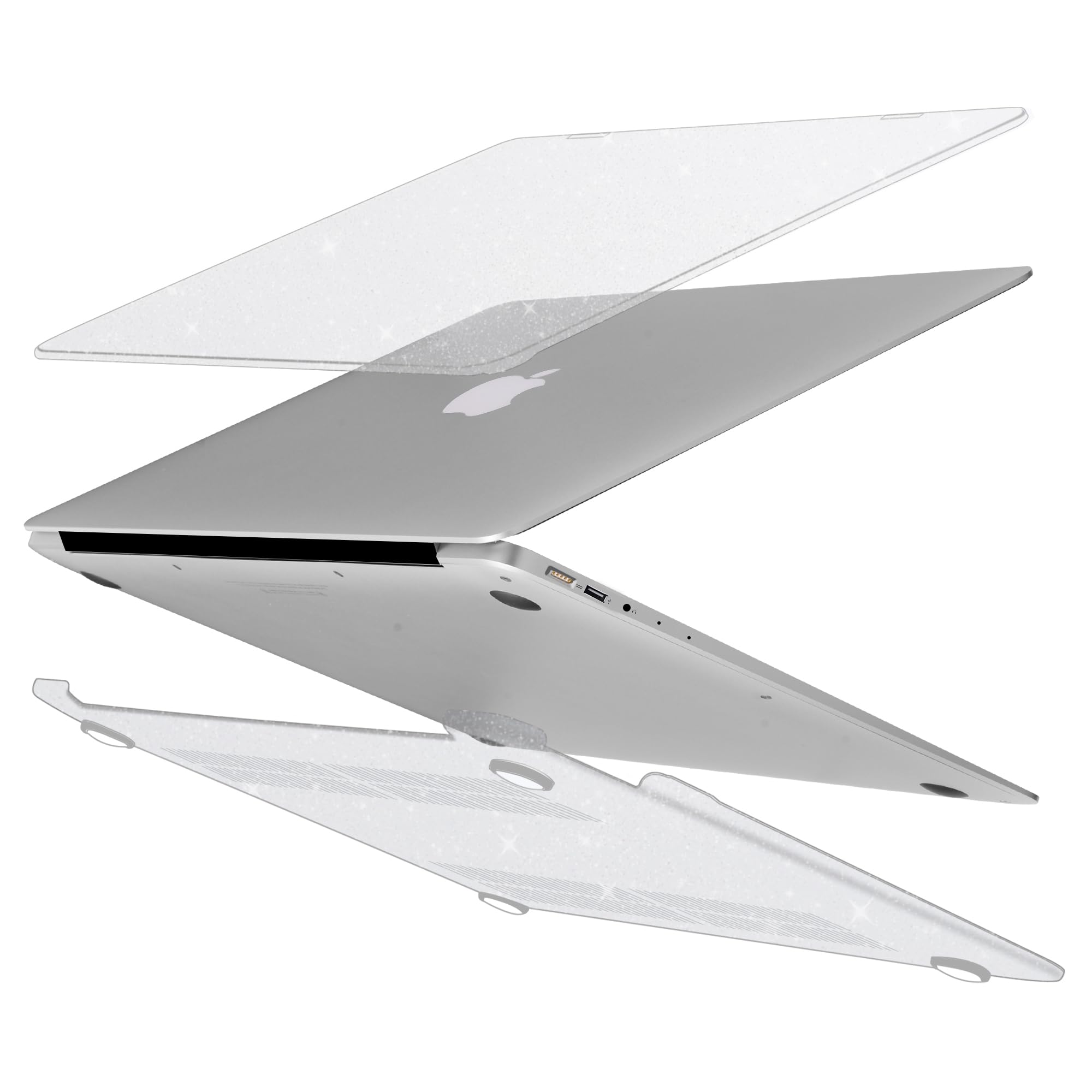 TECOOL Cover compatibile con vecchio MacBook Air 13 Pollici 2017-2010 (A1466 1369), Custodia Rigida Protettiva Sottile in Plastica Superficie Lucida e Copritastiera UE, Glitter