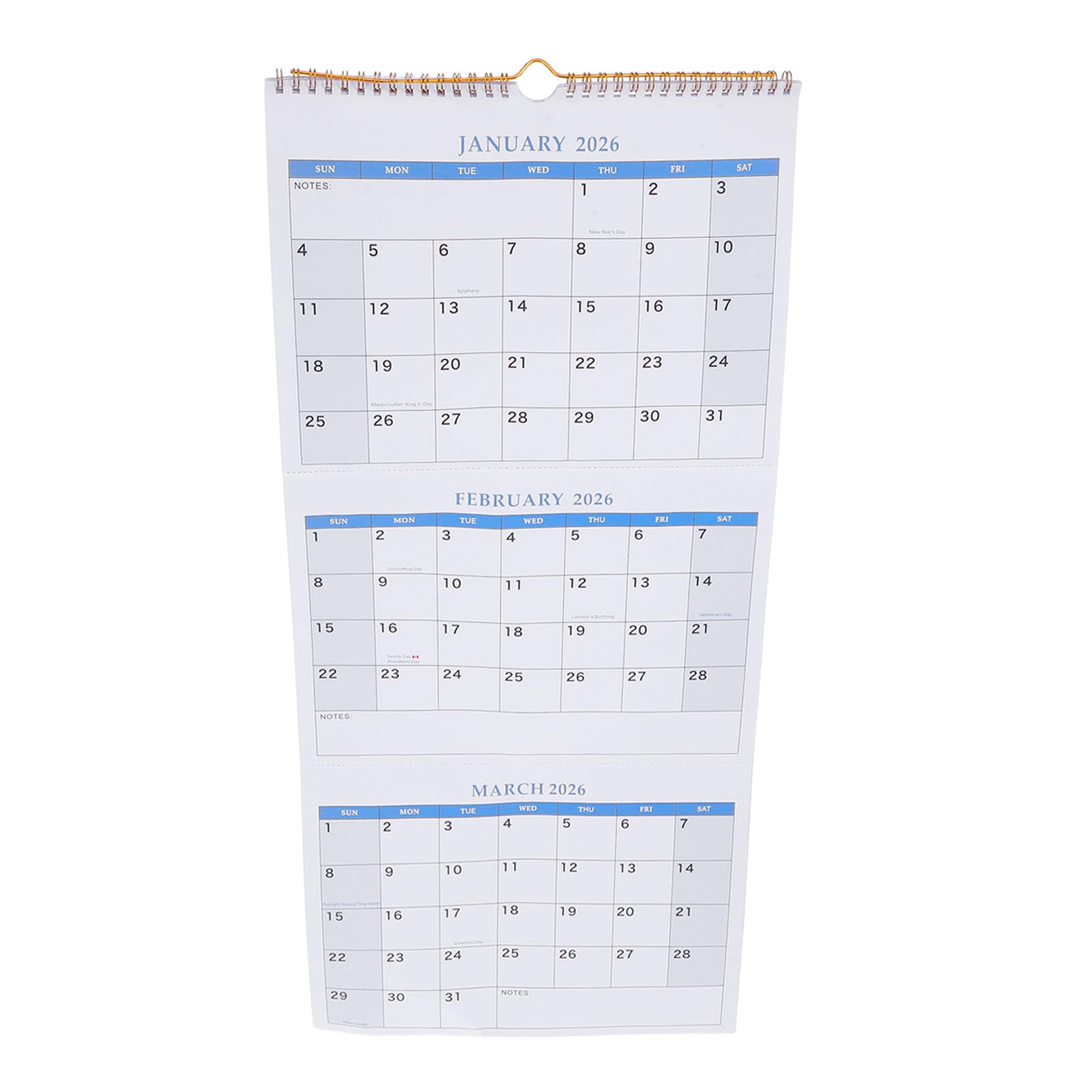 2027 3 Month Vertical Wall Calendar with Large Daily Blocks, Paper
