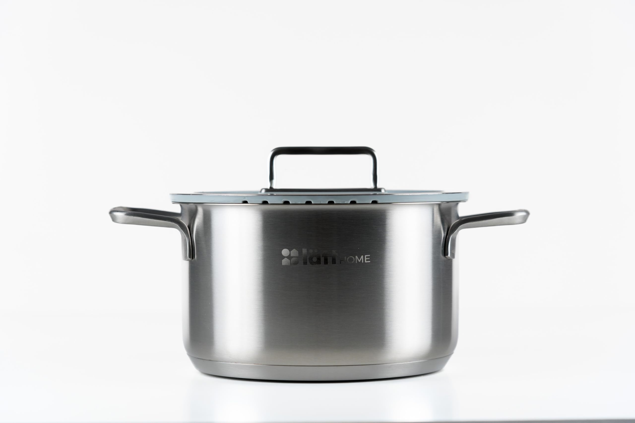 Casseruola in acciaio inox 20 cm diametro adatta per fornelli a induzione in vetroceramica gas elettrico e forno - coperchio con bordo in silicone - fondo Full Induction 5 strati - privo di