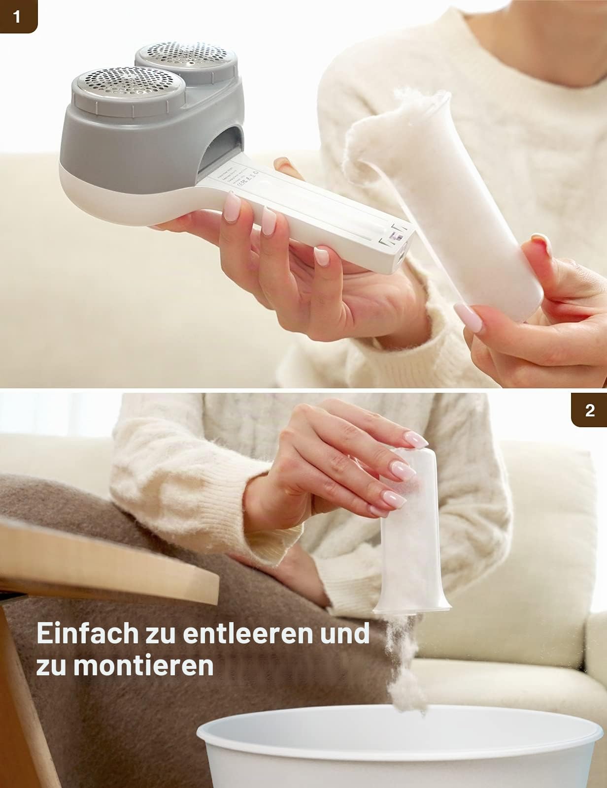 VASSON Stoff-Rasierer, Elektrischer Fusselentferner, wiederaufladbarer Fusselrasierer, Pullover-Rasierer zum Entfernen von Pilling, großer Fusselentferner für Kleidung Couch Möbel (Grauweiß)