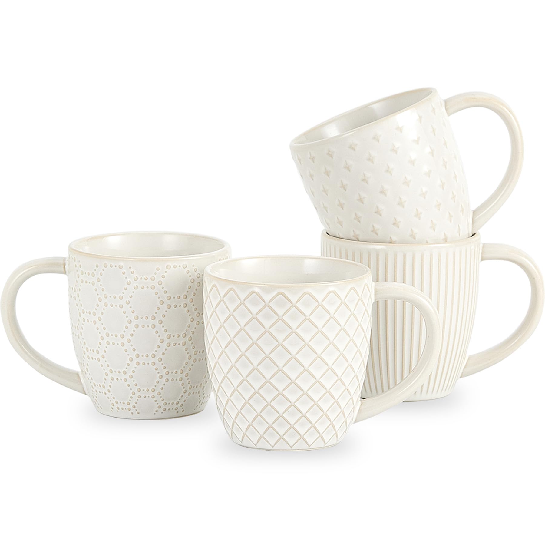 Holise - Juego de 4 tazas de café de cerámica de 14 onzas con asa, juego de tazas de cerámica en relieve para capuchino, latte, té, chocolate caliente y leche, regalos de inauguración de la casa, apto