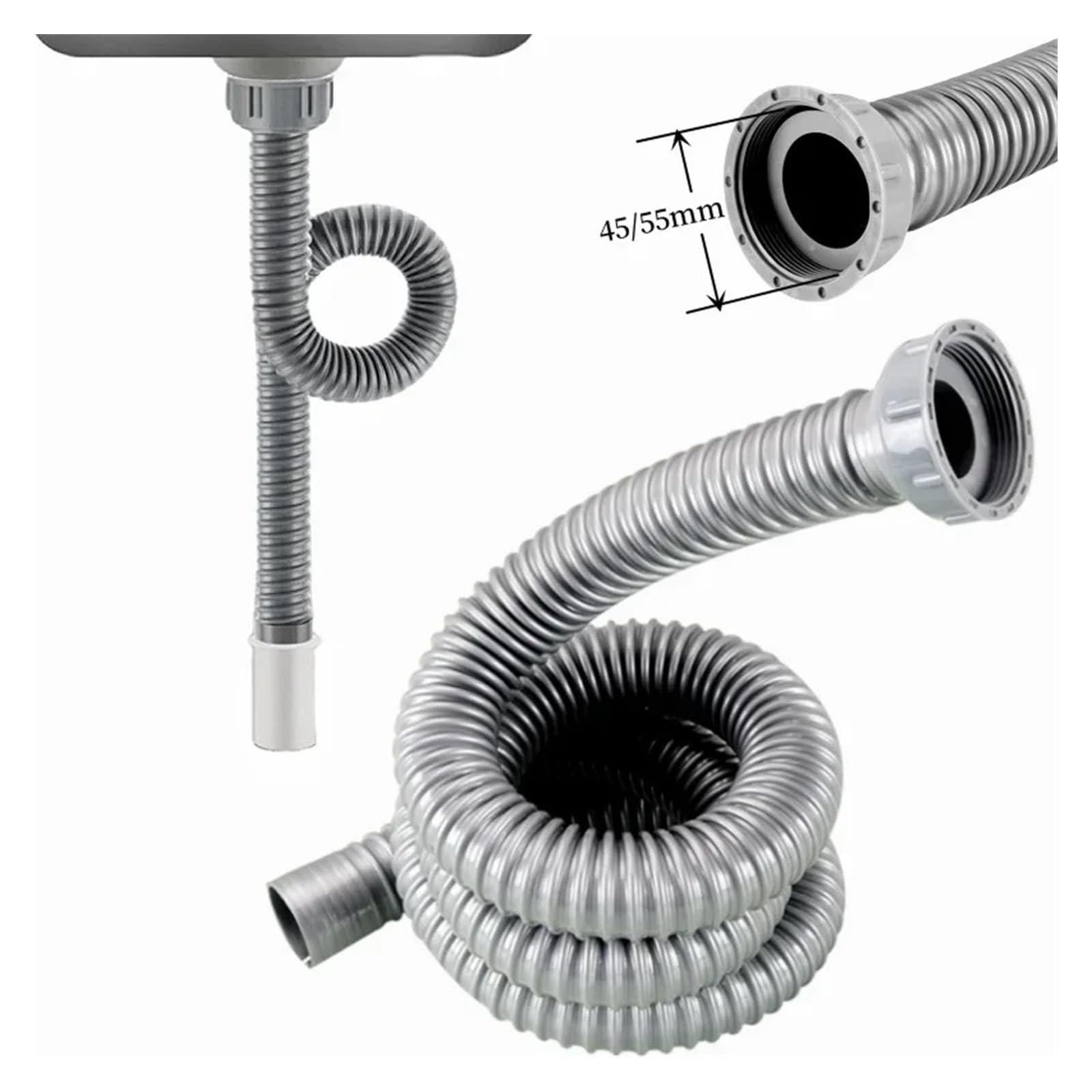 Juego de 1 pieza de tubo de drenaje for fregadero de cocina, tubo de drenaje telescópico flexible, tubo de salida de unión de 45/55 mm, adecuado for accesorios de baño(150cm)