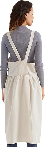 Miniatura 2 de Surblue Delantal de lino de algodón con espalda cruzada para mujer, con bolsillos, vestido para hornear, cocinar, jardinería