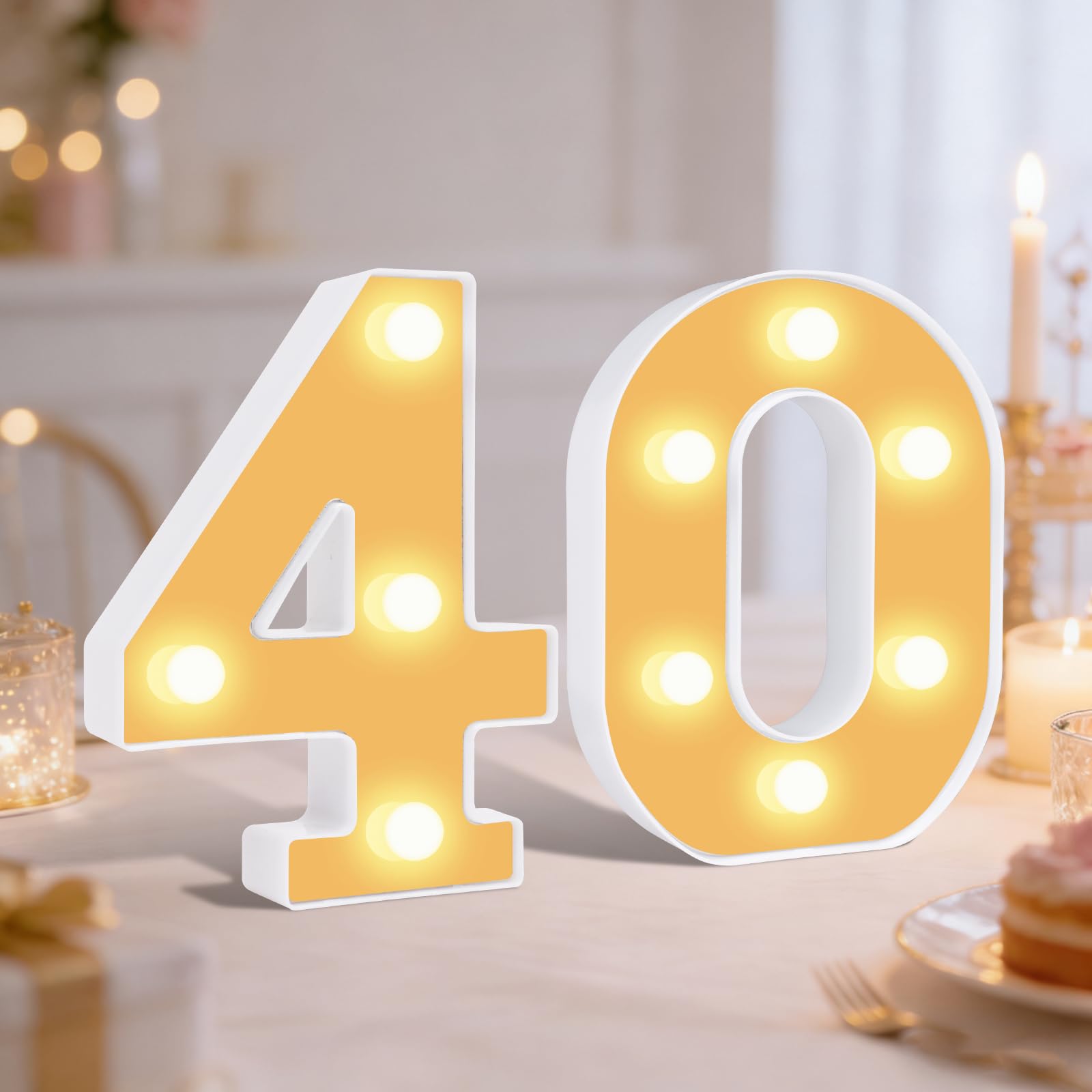 40 Light up Numbers, Warm LED Number Lights, Numbers Sign for 40th Birthday Decorations Wedding Anniversary Grad Home Bedroom (40th)
