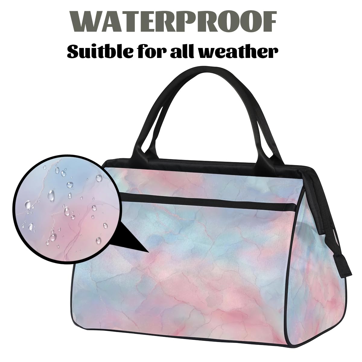 Borsa da palestra con texture marmorizzata blu e rosa per uomini e donne, borsone da viaggio sportivo borsone impermeabile per il fine settimana borsa da notte leggera da portare a mano tote