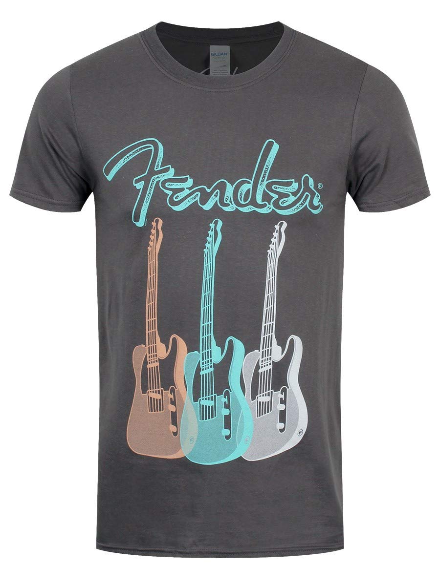 Fender Men's Grey Triple Guitar T-Shirt Charcoal