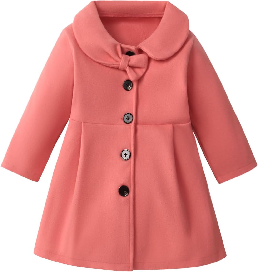 Toddler Baby Girl Coat Long Sleeve Solid Color Buttons Clothes Jacket Little Girls Dress Coat Fall Winter Outfit